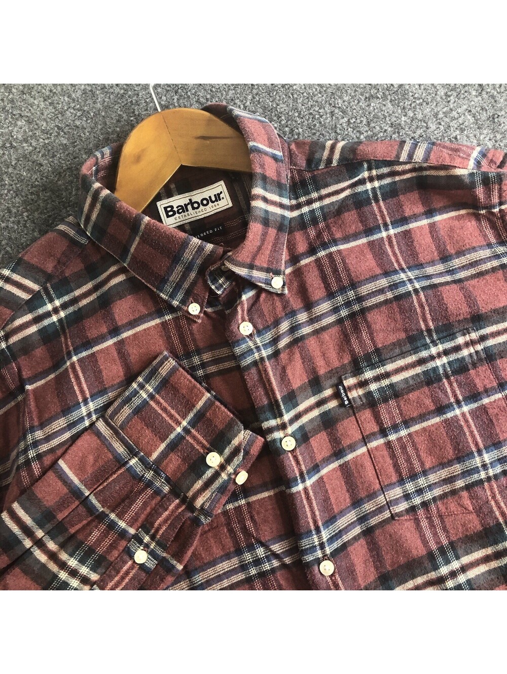 Barbour Blane Shirt Mens XL Red Blue Lightweight Flannel Tailored Plaid Button